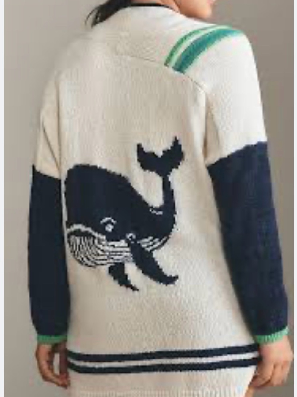 Coastal Whale Knit Sweater - Cream & Navy Women’s Cardigan